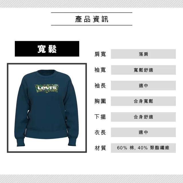 【LEVIS 官方旗艦】女款 寬鬆版大學T / 花草風經典Logo / 260GSM棉 深藍 熱賣單品 18686-0206