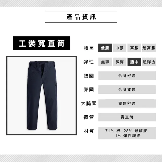 【LEVIS 官方旗艦】滑板系列 男款 工裝寬直筒排釦休閒褲 / 彈性布料 深夜藍 熱賣單品 A2941-0003