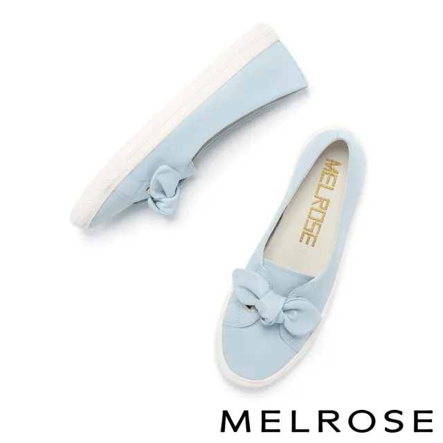 【MELROSE】美樂斯 簡約氣質蝴蝶結牛皮厚底休閒鞋(藍)
