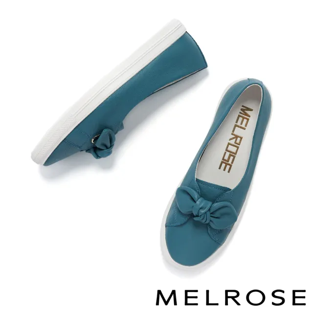 【MELROSE】美樂斯 簡約氣質蝴蝶結牛皮厚底休閒鞋(藍綠)