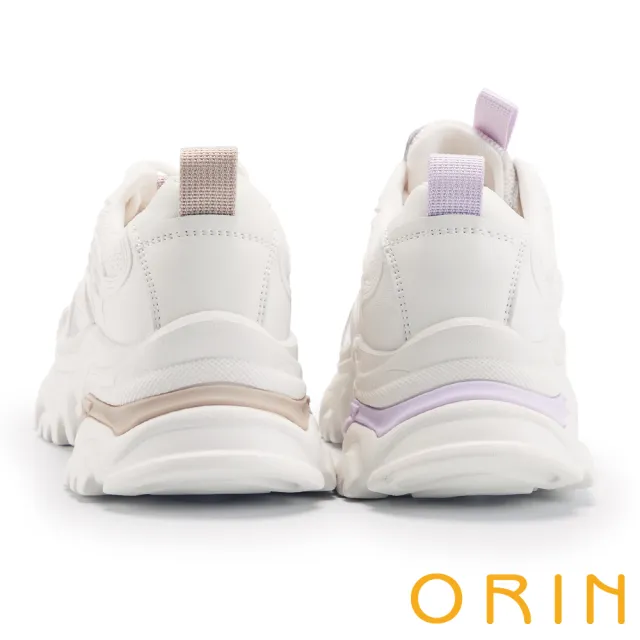 【ORIN】拼接綁帶厚底老爹鞋(白+紫)