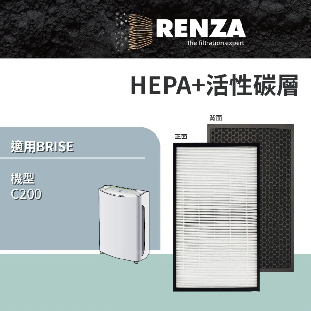 RENZA 適用BRISE C200 AI空氣清淨機(2合1HEPA+活性碳濾網 濾芯)