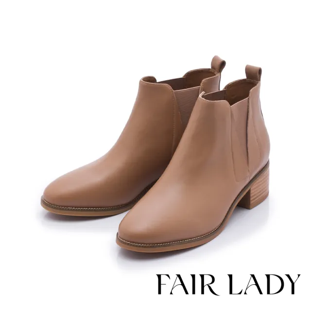 【FAIR LADY】小時光 氣質素面側Ｖ拼接短靴(焦糖棕、8B2826)