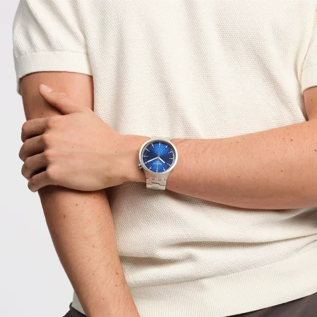 【SWATCH】金屬 BIG BOLD IRONY 系列手錶 INDIGO HOUR 金屬鍊帶 海軍藍 男錶 女錶 手錶 瑞士錶(47mm)