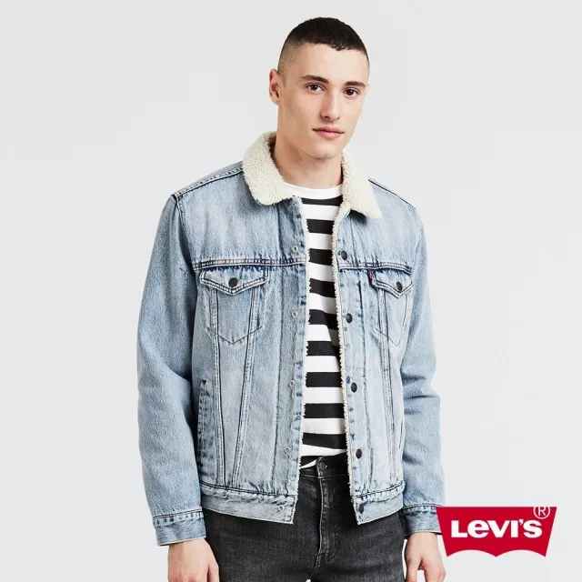 【LEVIS 官方旗艦】男款 牛仔外套 Typer 3經典修身版型 淺藍水洗 Sherpa棉花絨 人氣新品 16365-0070