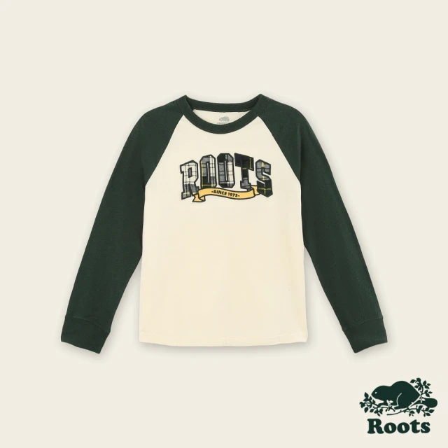 RootsRoots Roots大童-經典小木屋系列 刺繡貼布長袖T恤(米白色)