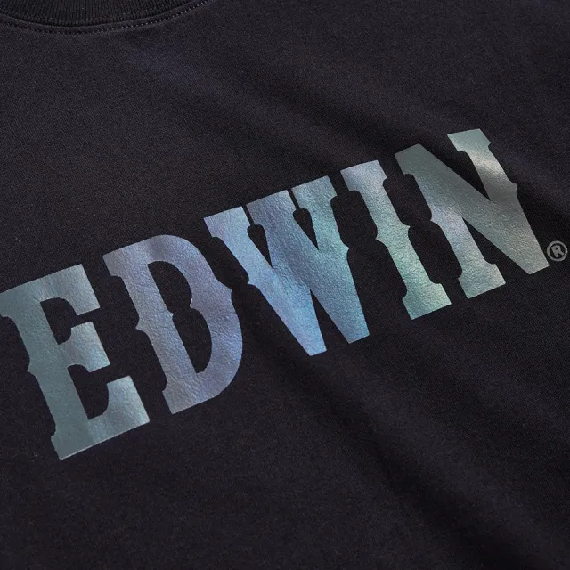 【EDWIN】男裝 七彩反光LOGO短袖T恤(黑色)