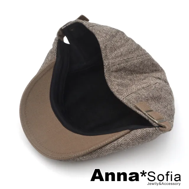 【AnnaSofia】買一送一久等禮 鴨舌帽明星潮帽貝蕾帽狩獵帽報童帽小偷帽-葉脈紋單色簷 現貨(深咖系)