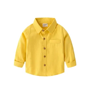【Baby 童衣】任選 素色男女童長袖襯衫 韓版兒童休閒襯衫 88970(黃色襯衫)