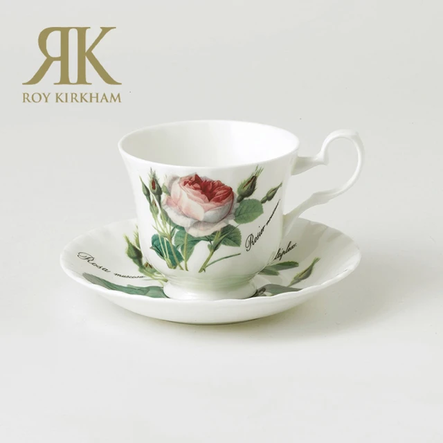 英國ROY KIRKHAM Redoute Rose 浪漫淺玫瑰系列230ML咖啡花茶杯盤組(英國製骨瓷杯)