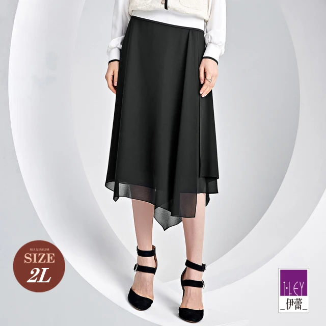 ILEY 伊蕾 低奢設計活片雪紡長裙(黑色；M-2L；1233012240)