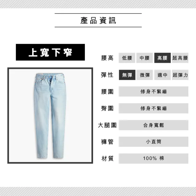 【LEVIS 官方旗艦】女 501 81S 上寬下窄 高腰修身排釦小直筒牛仔長褲/精工輕藍染水洗 熱賣單品 A4699-0013