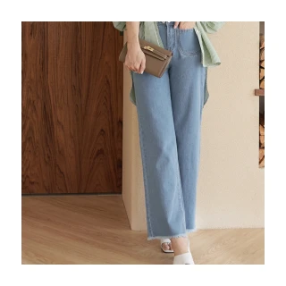 【OB 嚴選】腰圍可調節下襬抽鬚直筒牛仔褲 《BA7283》