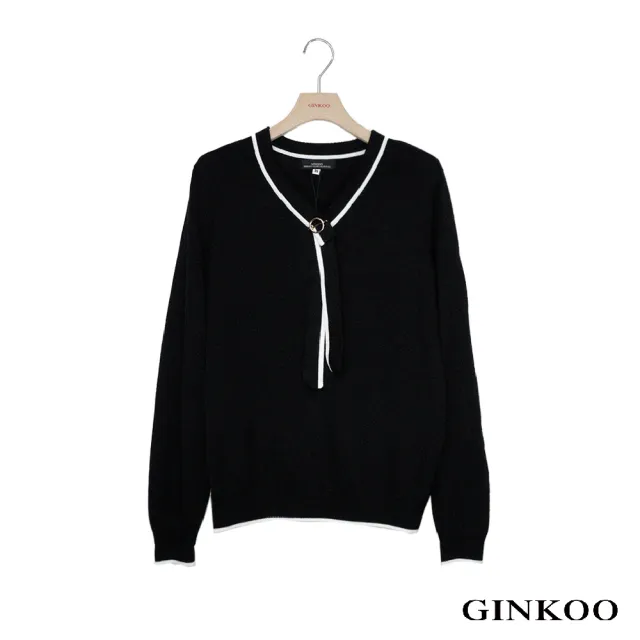 【GINKOO 俊克】法式金屬釦飾綁帶針織上衣