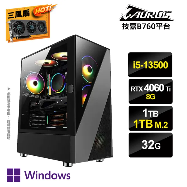 【技嘉平台】i5十四核GeForce RTX4060Ti Win11P{PS-GX15W}電競電腦(i5-13500/B760/32G/1TB/1TB_M.2)