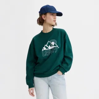 【LEVIS】女款 寬鬆版大學T / outdoor風格Logo / 260GSM棉 綠 熱賣單品 A5524-0011