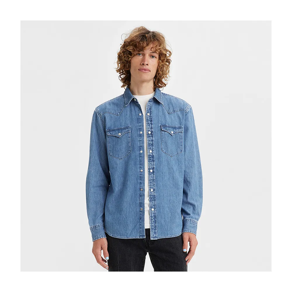 【LEVIS 官方旗艦】男款 合身版牛仔襯衫 / 精工中藍染石洗 熱賣單品 85745-0074