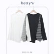 【betty’s 貝蒂思】條紋不對稱拼接圓領長袖T-shirt(共二色)