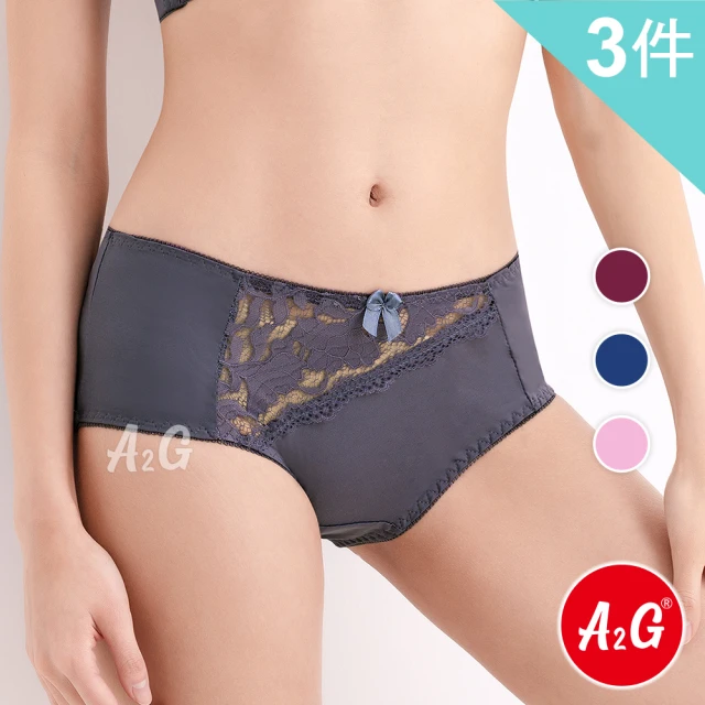 A2GA2G 3件組 內褲 性感鏤空 輕薄柔軟 服貼合身 親膚底襯 中腰包臀蕾絲款 1801(台灣現貨)