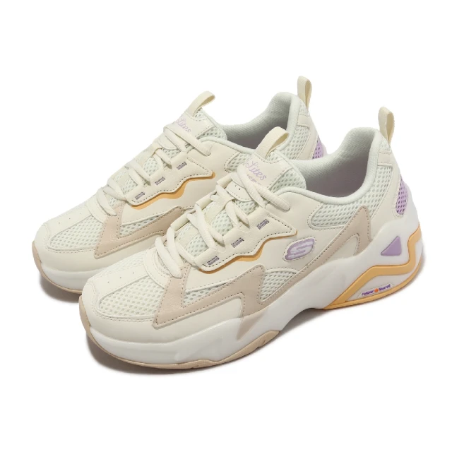 SKECHERS 休閒鞋 D Lites Hyper Burst 女鞋 米白 紫 輕量 老爹鞋 記憶鞋墊 固特異大底(896178-NAT)