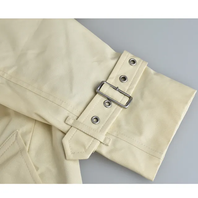 【COACH】COACH C字LOGO棉質混紡雙排扣風衣外套(米)