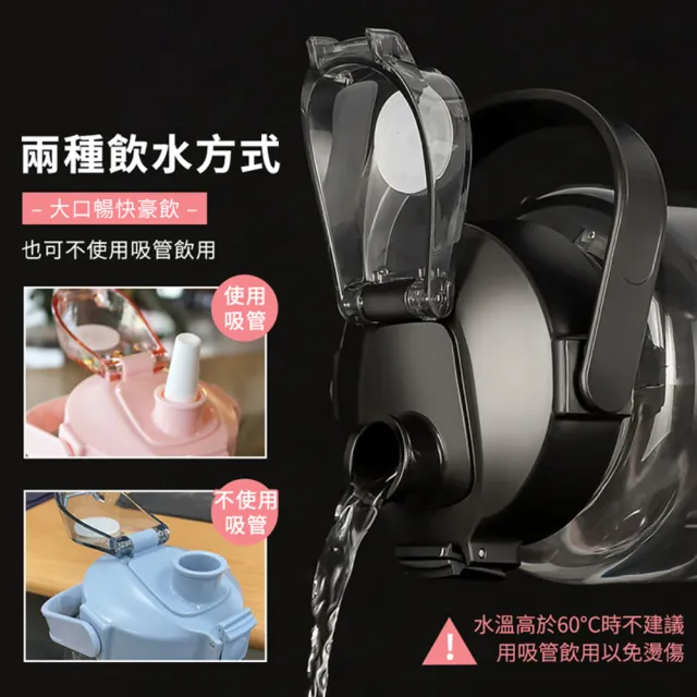 【指選好物】大容量運動水壺2000ml(兩入組 吸管水壺 健身水壺 塑膠水壺)
