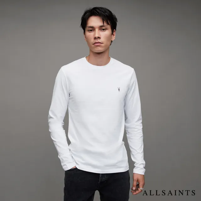 【ALLSAINTS】BRACE 純棉柔軟舒適公羊頭骨長袖T恤-白 MD119E(常規版型)