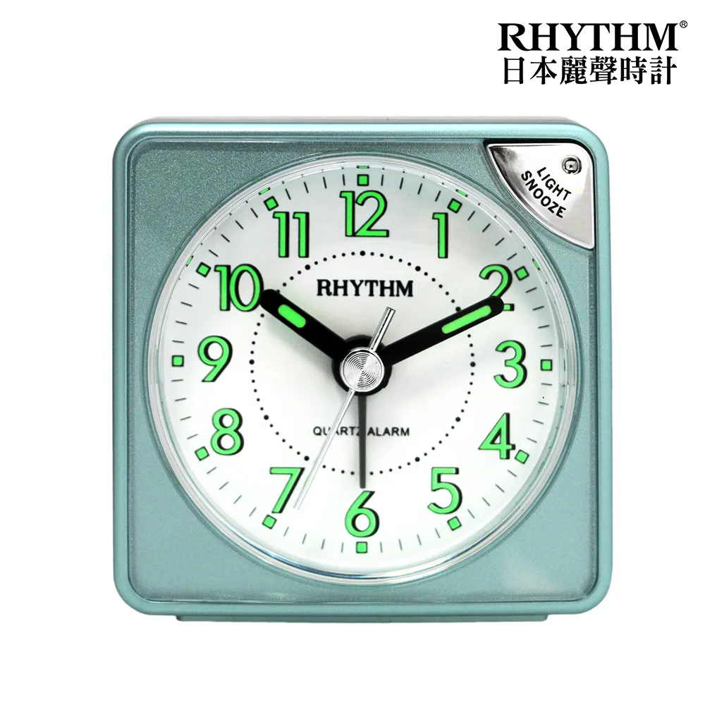 【RHYTHM 麗聲】輕巧時尚夜燈貪睡便攜小鬧鐘(湖水綠)