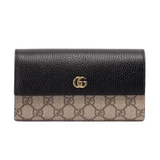 【GUCCI 古馳】GG Marmont Continental 雙G 掀蓋 皮夾 卡夾 長夾 米色 烏木色 黑色 456116