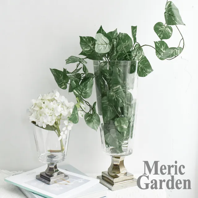 【Meric Garden】北歐輕奢羅馬高腳鍍銀裝飾玻璃花瓶_S