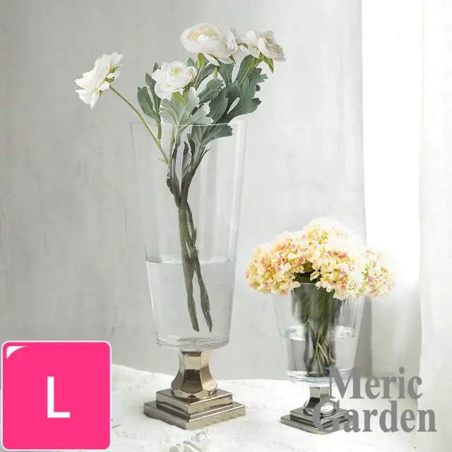 【Meric Garden】北歐輕奢羅馬高腳鍍銀裝飾玻璃花瓶_L（其他規格）