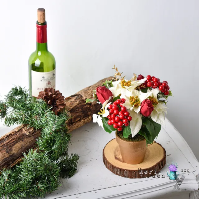 【Meric Garden】高仿真台灣手工限定閃亮聖誕紅小盆栽