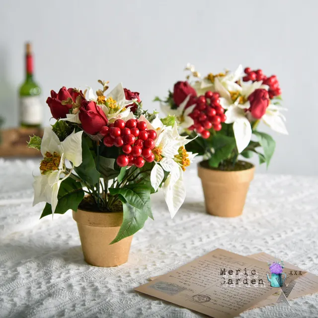 【Meric Garden】高仿真台灣手工限定閃亮聖誕紅小盆栽