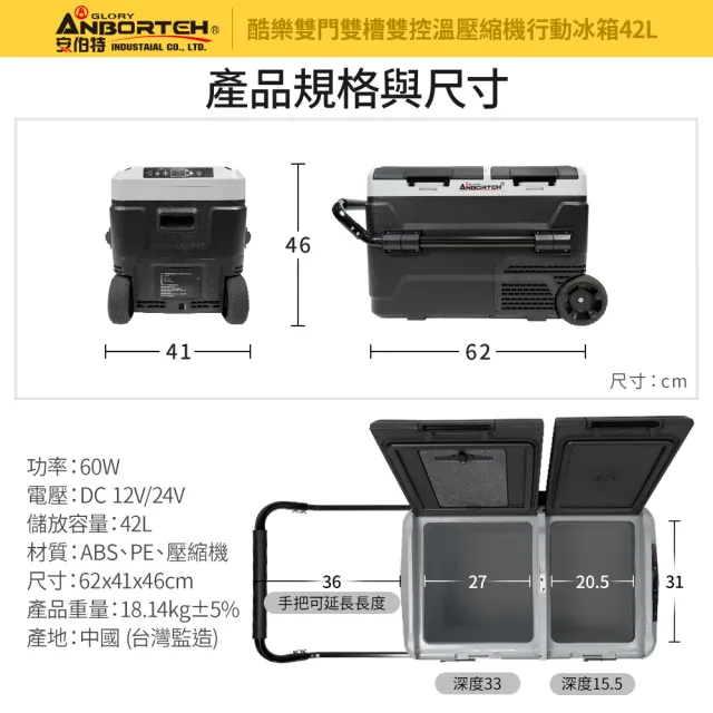 【ANBORTEH 安伯特】買就送露營椅 酷樂壓縮機行動冰箱42L(露營冰箱 移動冰箱 車用冰箱)