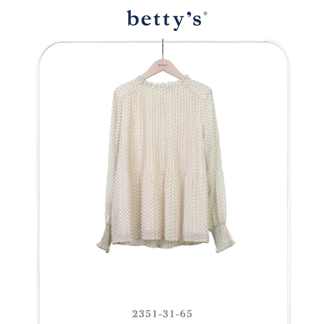 【betty’s 貝蒂思】雪紡點點百摺荷葉邊立領上衣(共二色)