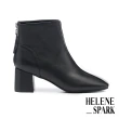 【HELENE_SPARK】極簡復古美學羊皮方頭高跟短靴(黑)