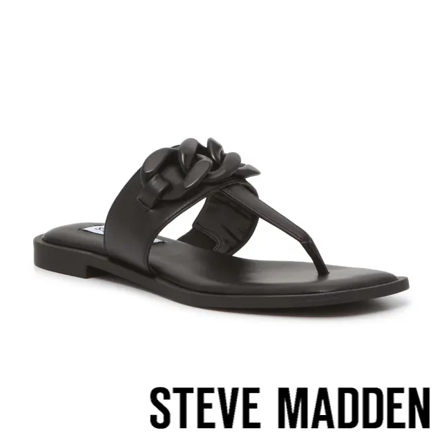 【STEVE MADDEN】ATHINA 飾釦夾腳平底拖鞋(黑色)