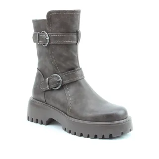 【heavenlyfeet】英國舒適休閒女鞋 個性雙扣中筒靴-Tatianna(石灰咖色)