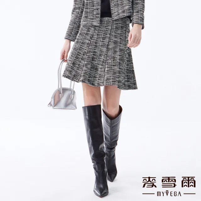 【MYVEGA 麥雪爾】小香風銀蔥混搭套裝褲裙-黑(上下身分開販售)