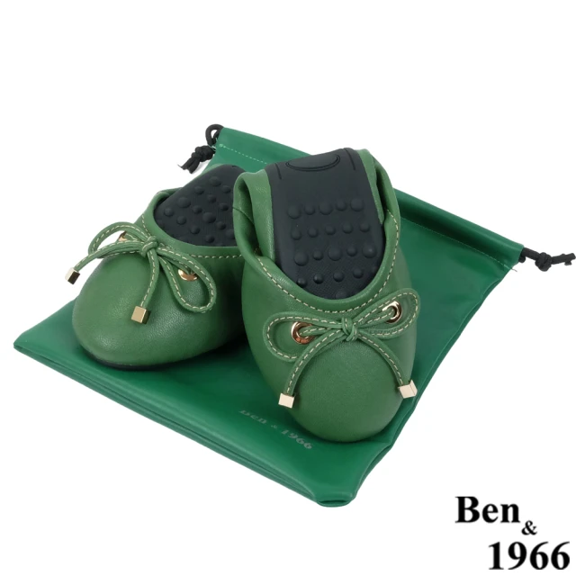 Ben&1966Ben&1966 Ben&1966高級植鞣羊皮舒適百搭蝴蝶結摺疊鞋-草綠2360032