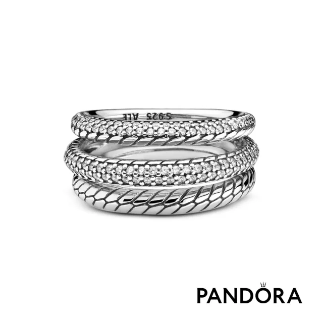 【Pandora官方直營】密鑲寶石蛇鏈紋三圈戒指-絕版品