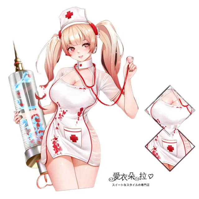 【愛衣朵拉】護士服 萬聖節服裝 恐怖弒血護士裝扮(白色短袖連身裙角色扮演護士裝)