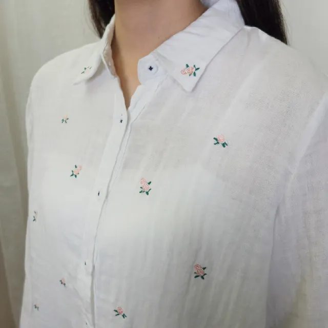 【Hana Mokuba】花木馬日系女裝滿版清新小花刺繡棉質襯衫(襯衫)