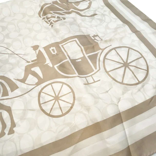 【COACH】馬車LOGO100%蠶絲絲巾圍巾禮盒(咖金)