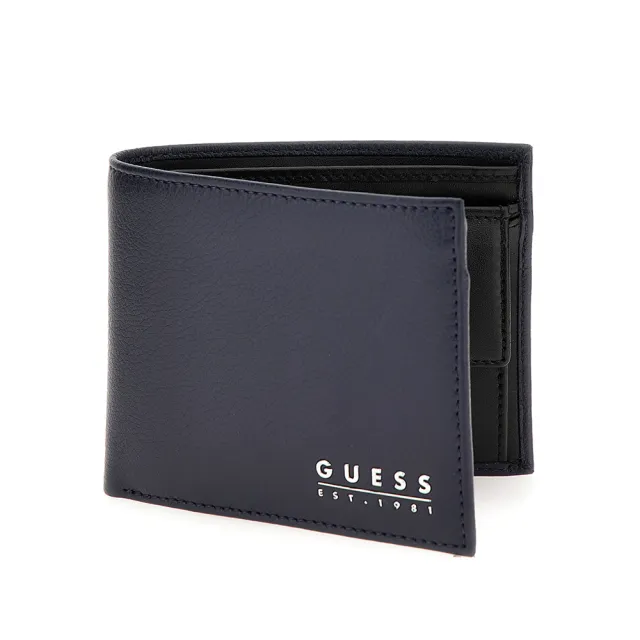 【GUESS】金屬LOGO素面皮革短夾(兩色可選)