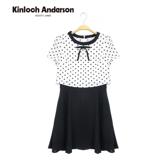 Kinloch Anderson 雪紡綁結假兩件短袖洋裝連身裙 金安德森女裝(KA0657013 黑/白)