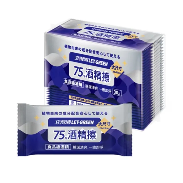 【立得清】抗菌隨身組 75%酒精濕巾單片裝30片/包；6包組(酒精擦濕巾)