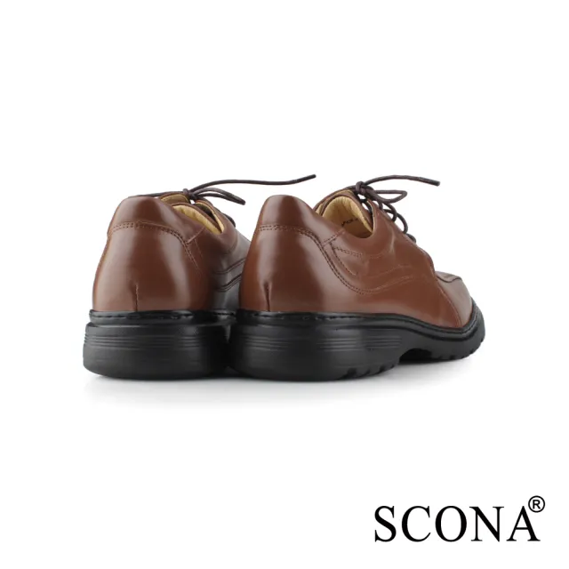 【SCONA 蘇格南】全真皮 輕量Q彈綁帶商務鞋(咖啡色 0880-2)