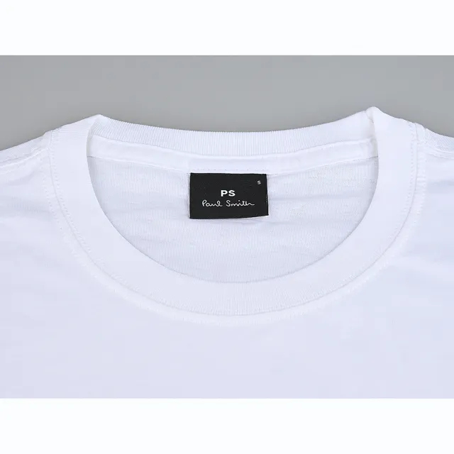【Paul Smith】PAUL SMITH衣領簽名標LOGO純棉質彩斑馬刺繡圖圓領短袖T恤(男款/白)
