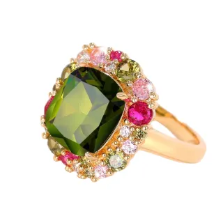 【Jpqueen】歐風森林公主復古方形鋯石祖母綠戒指(金綠色)